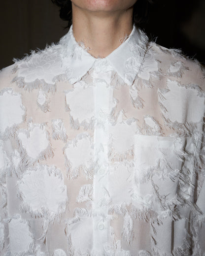 Willow - Oversized Fringed Organza Shirt - White - M