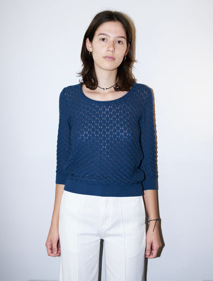 Sade - Texture Lace Knit light Sweater - Navy