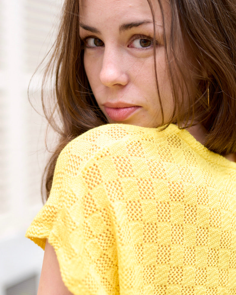 Polina - Knitted Top with Button Down Back - Yellow