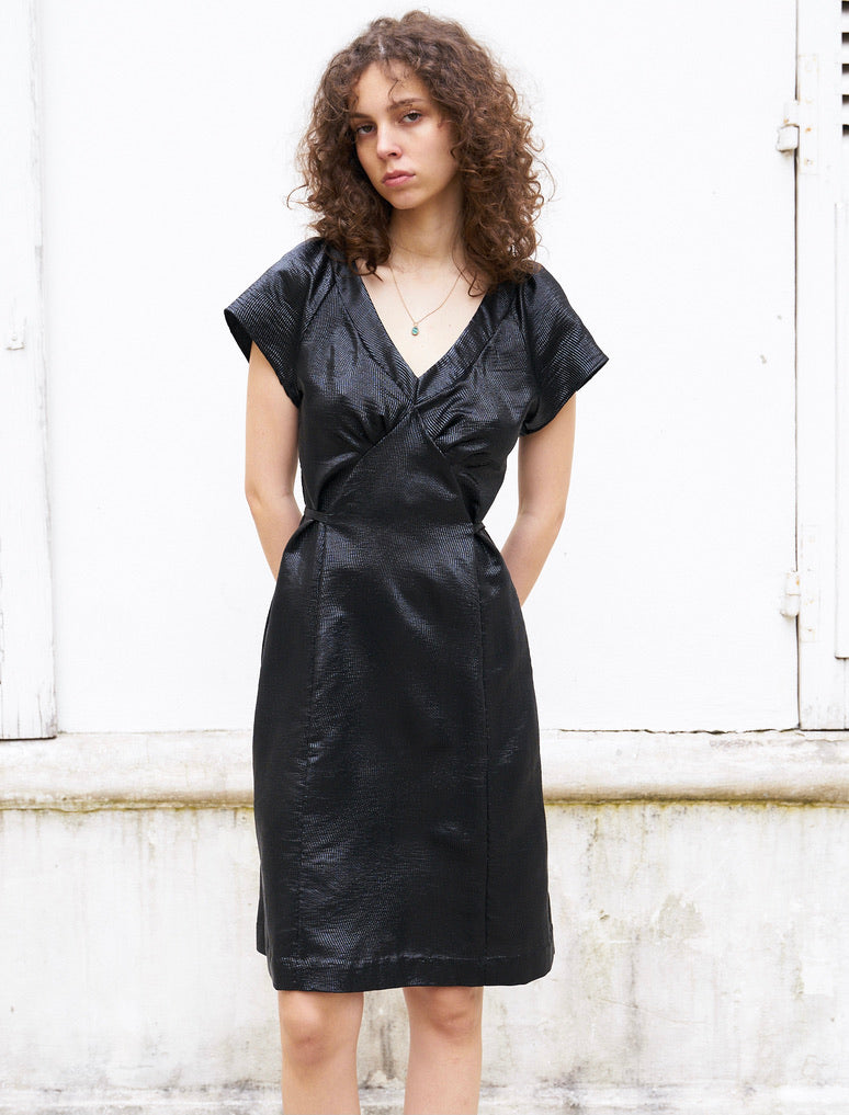 Rebecca-Silk Lamé Black Dress