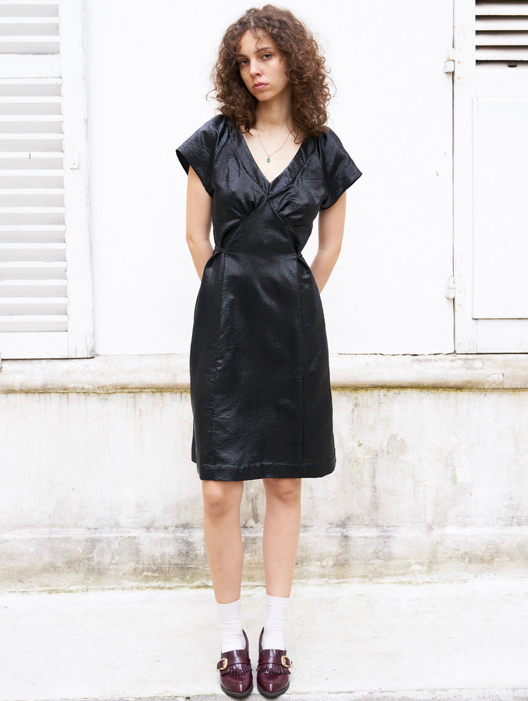 Rebecca-Silk Lamé Black Dress