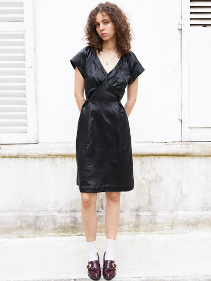 Rebecca-Silk Lamé Black Dress