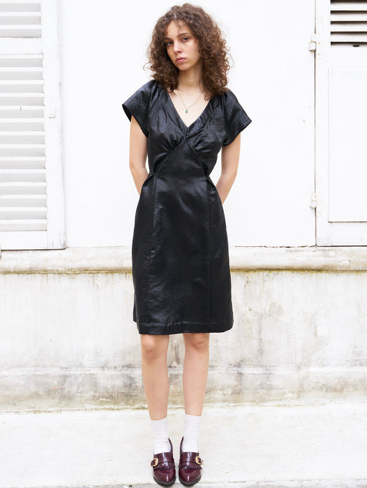 Rebecca-Silk Lamé Black Dress