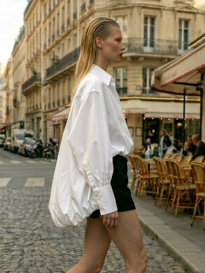 Mia - Balloon hem Couture Shirt - white