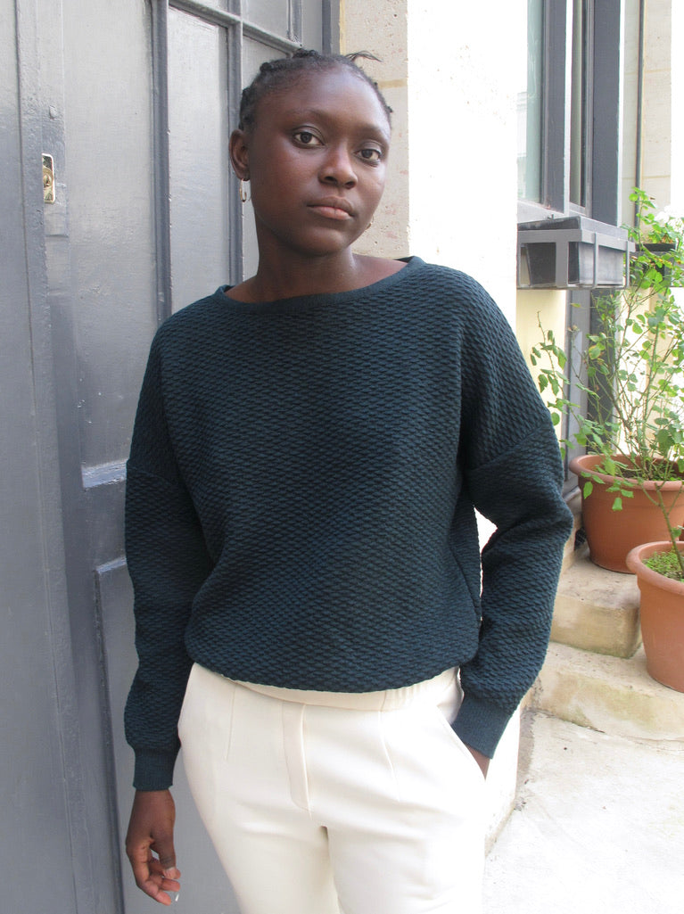 Fay Relaxed shape textured sweater-night green