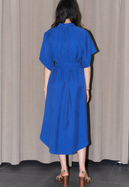 Dessa Modern Kimono style Dress-Semi Satin Silk-Royal Blue