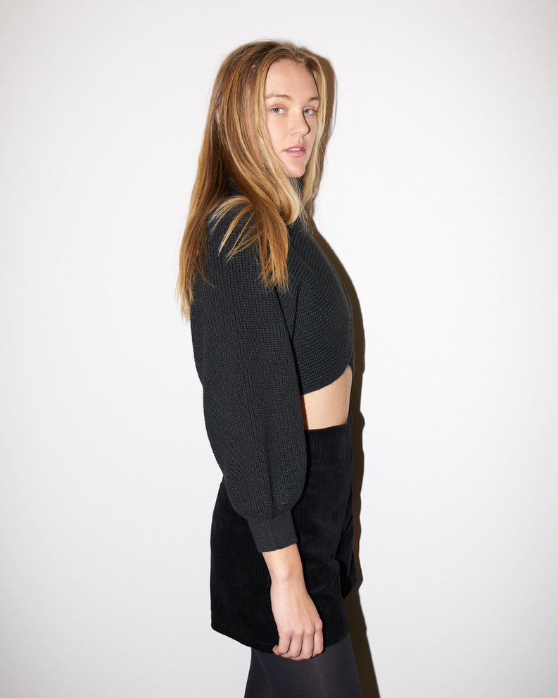 Ava - Crop Knit Petal Turtle Neck Sweater - Black