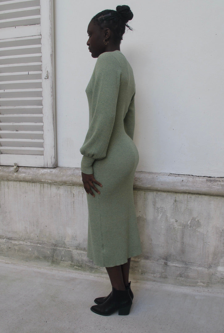 Fedo Knit Rib Midi Dress -Pistachio