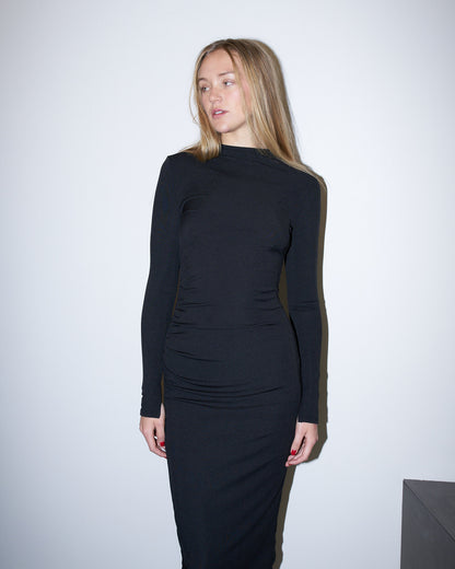 Ariana -  Bias cut Jersey Ruched Dress - Black