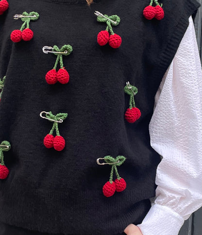 'Cherry' - Sleeveless 3D Cherry Pin Knit Vest - Man