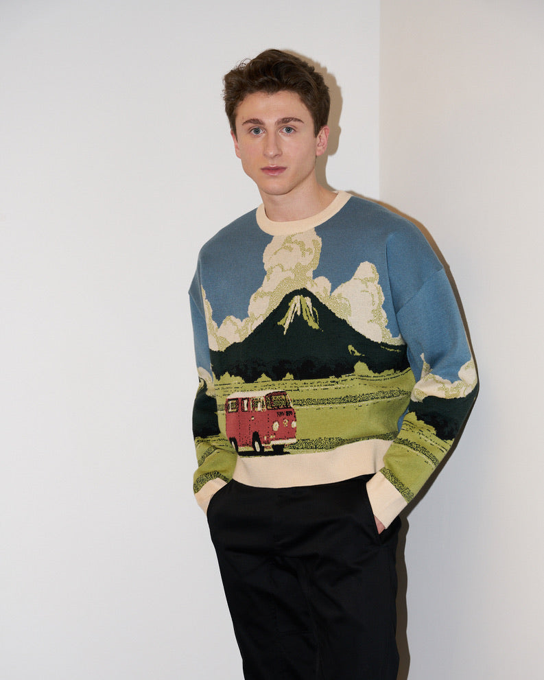 Jack - Landscape Jacquard Warm Sweater - Blue