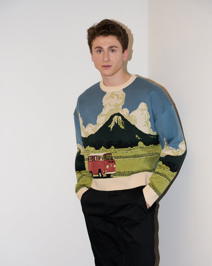 Jack - Landscape Jacquard Warm Sweater - Blue
