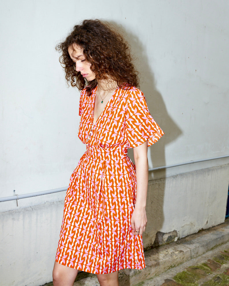 Rose-Cotton Print Dress