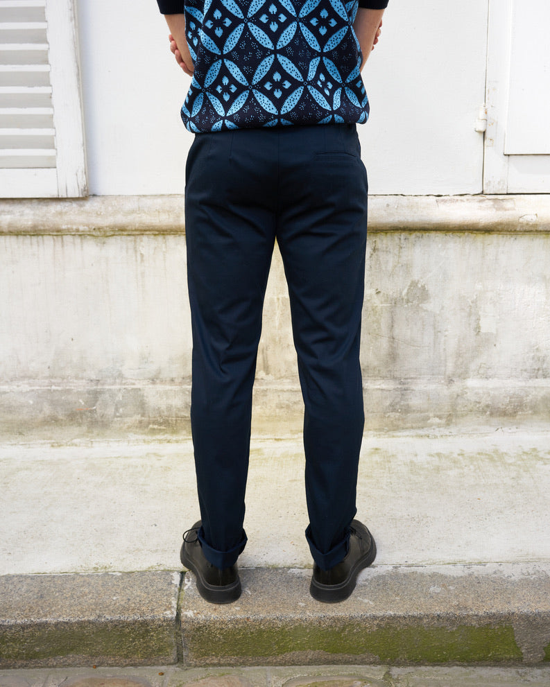 Damien-Tailored Pants With Middle Pleat-Navy