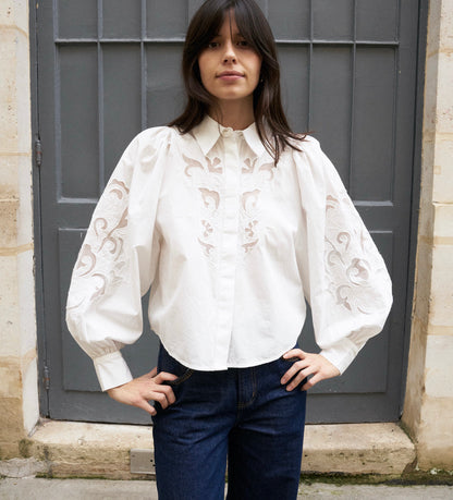Gisele - Embroidered Shirt With Puffy Sleeves