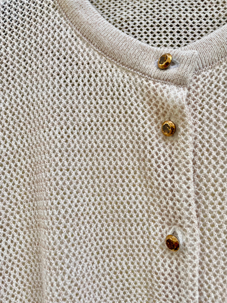 Orfea-Mesh Knit Crop Cardigan-Metallic Off White