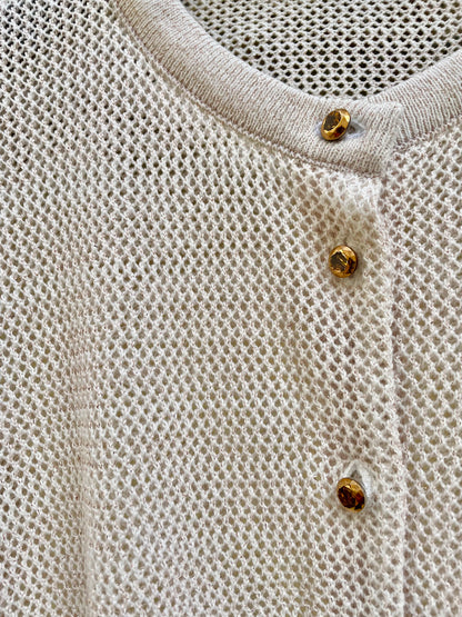 Orfea-Mesh Knit Crop Cardigan-Metallic Off White