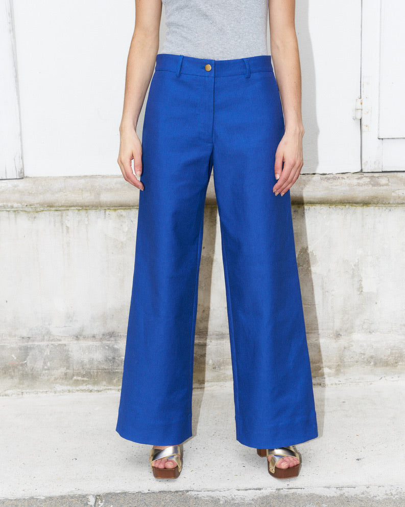 Ziha-Wide Leg Canvas Pants-Royal Blue