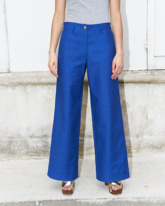 Ziha-Wide Leg Canvas Pants-Royal Blue