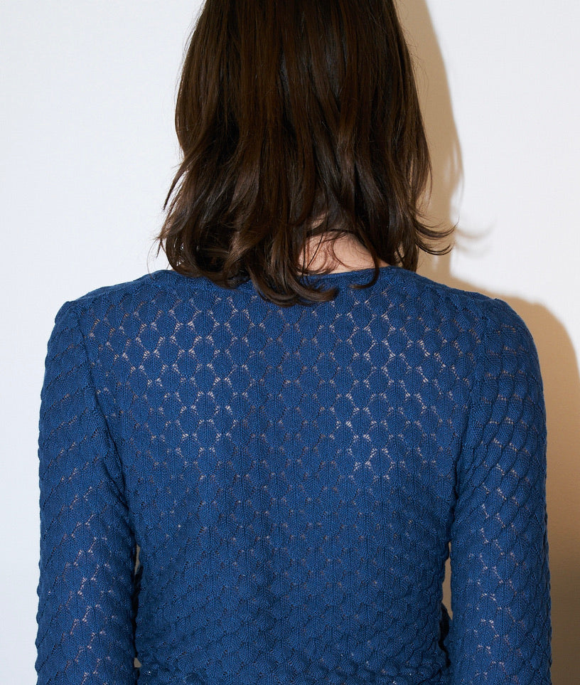 Sade - Texture Lace Knit light Sweater - Navy