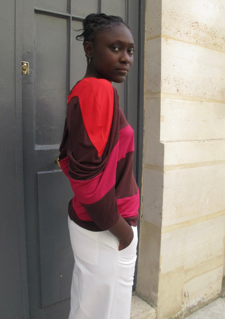ICA - Panel Stripe Top with Pleated Sleeves