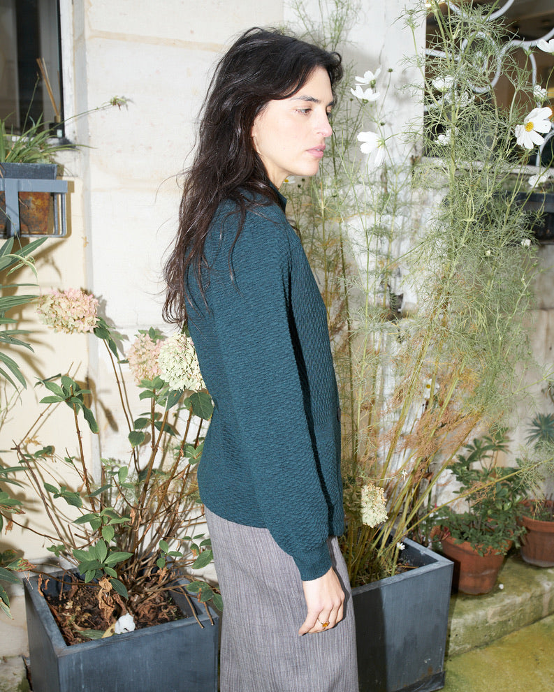 Fawna - Tailored Kniited Blazer - Dark Green
