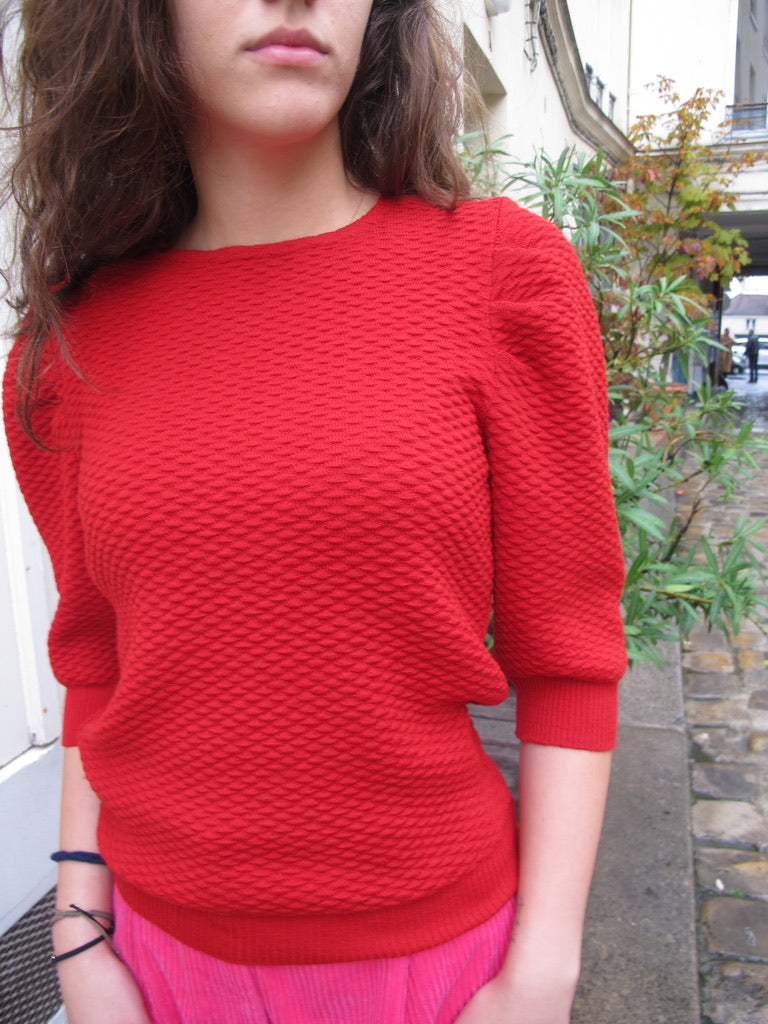 Filia Textured Sweater-Red