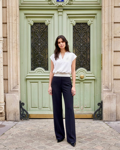 Amber - Straigt Leg Fluid Crepe Pants - Black