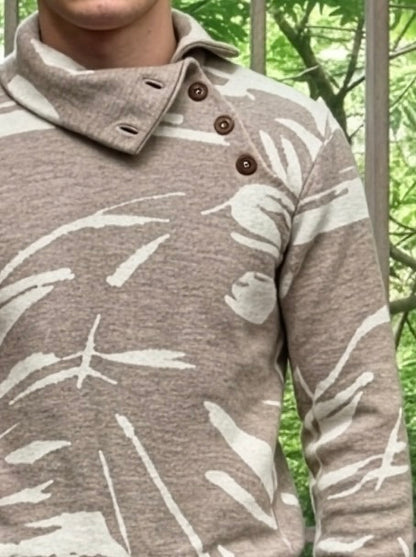 Loras - Paintbrush Jacquard Button - Neck Sweater