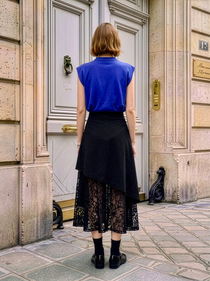 Kenzy - Asymmetric Skirt with Dévoré Lace Insert