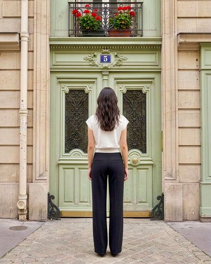 Amber - Straigt Leg Fluid Crepe Pants - Black