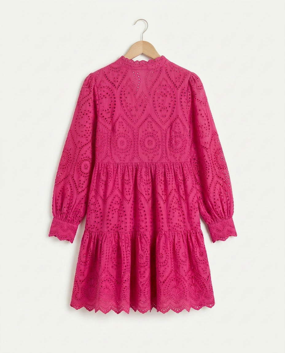 Maddy - Cotton Lace Mini Dress - Fuchsia