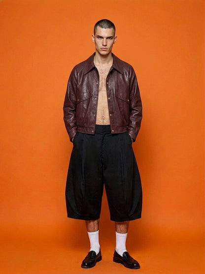Aron - Structured Pleated Jorts - Black