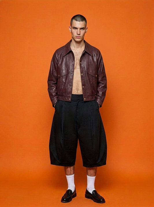 Aron - Structured Pleated Jorts - Black