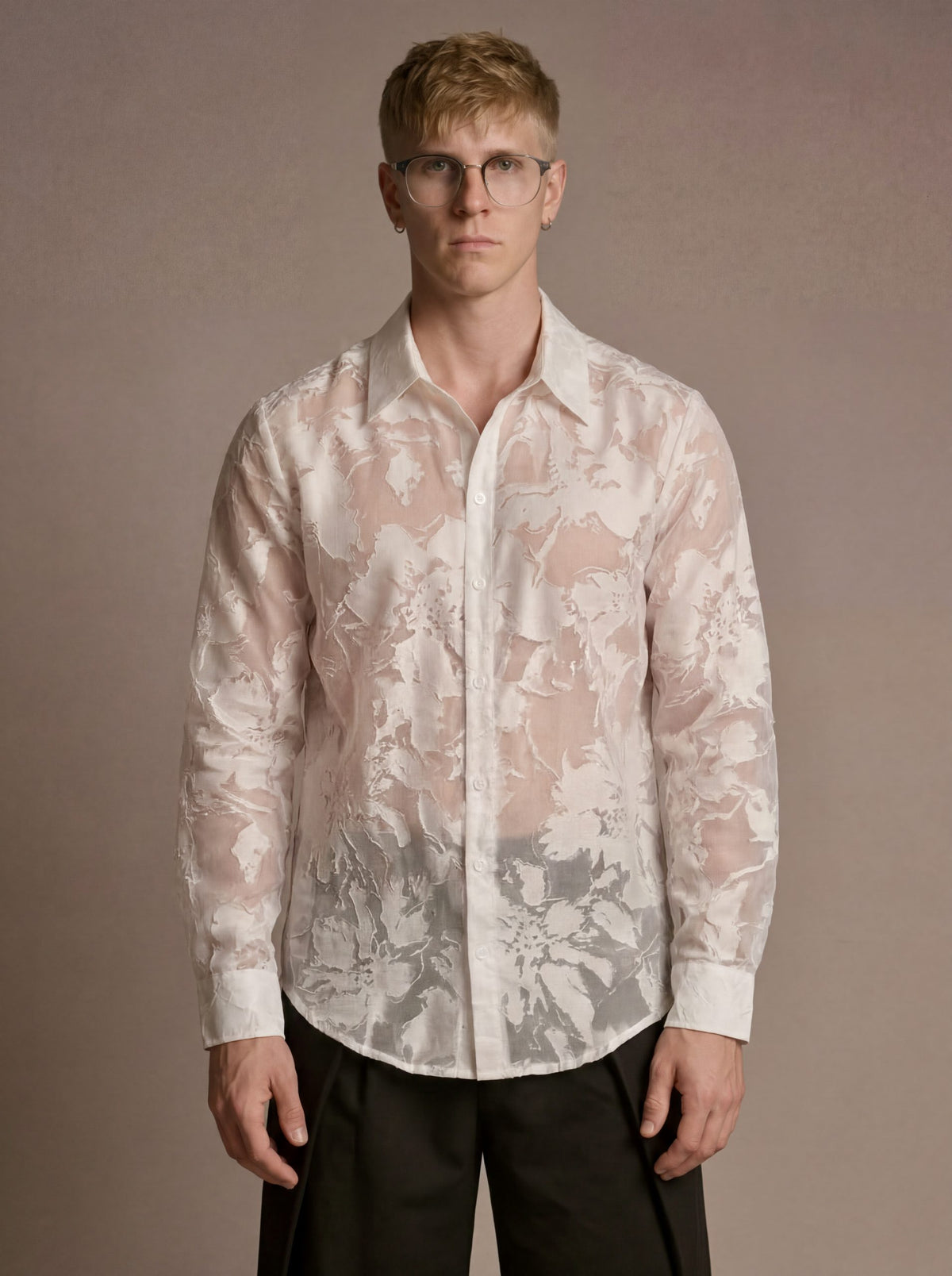 Wim - Sheer Floral Jacquard Silk-Blend Organza Shirt - white
