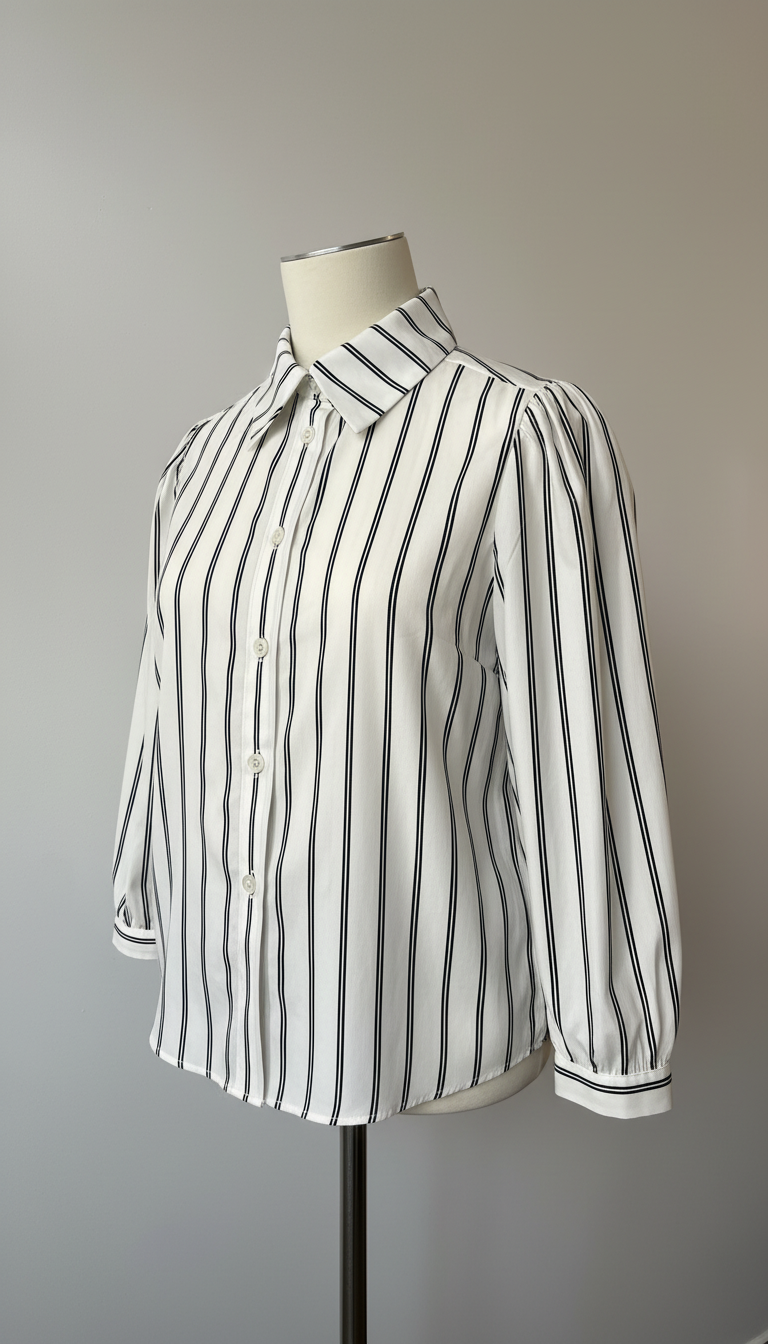 Trixie - Poplin Shirt With Puffy Sleeves - B/W Stripe