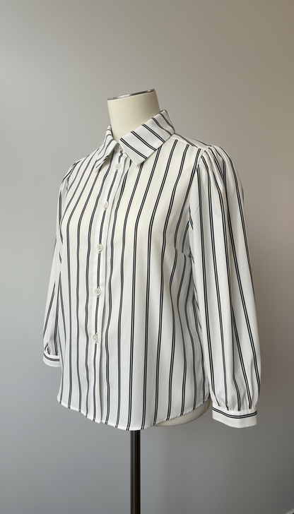 Trixie - Poplin Shirt With Puffy Sleeves - B/W Stripe