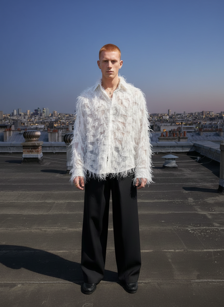 Wanda - Oversized Fringed Organza Shirt - White
