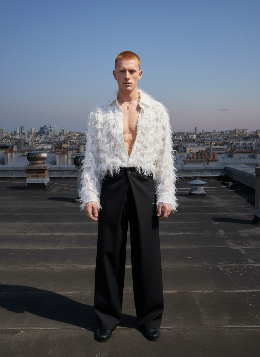 Wanda - Oversized Fringed Organza Shirt - White