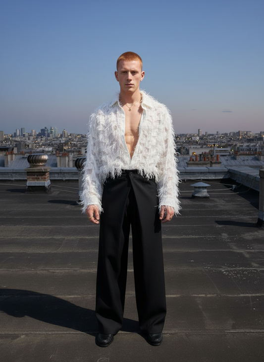 Wanda - Oversized Fringed Organza Shirt - White