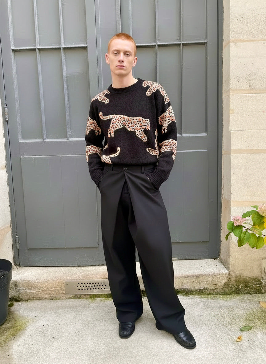Elijah - Oversized Copper-Detail Leopard Sweater