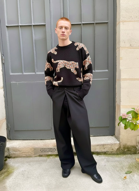 Elijah - Oversized Copper-Detail Leopard Sweater