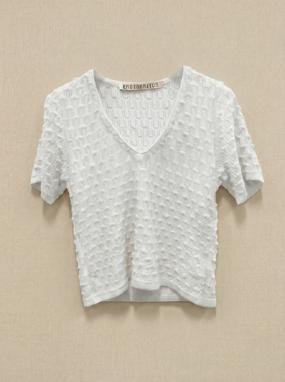 Selma - Textured V-Neck Cropped Sweater - White