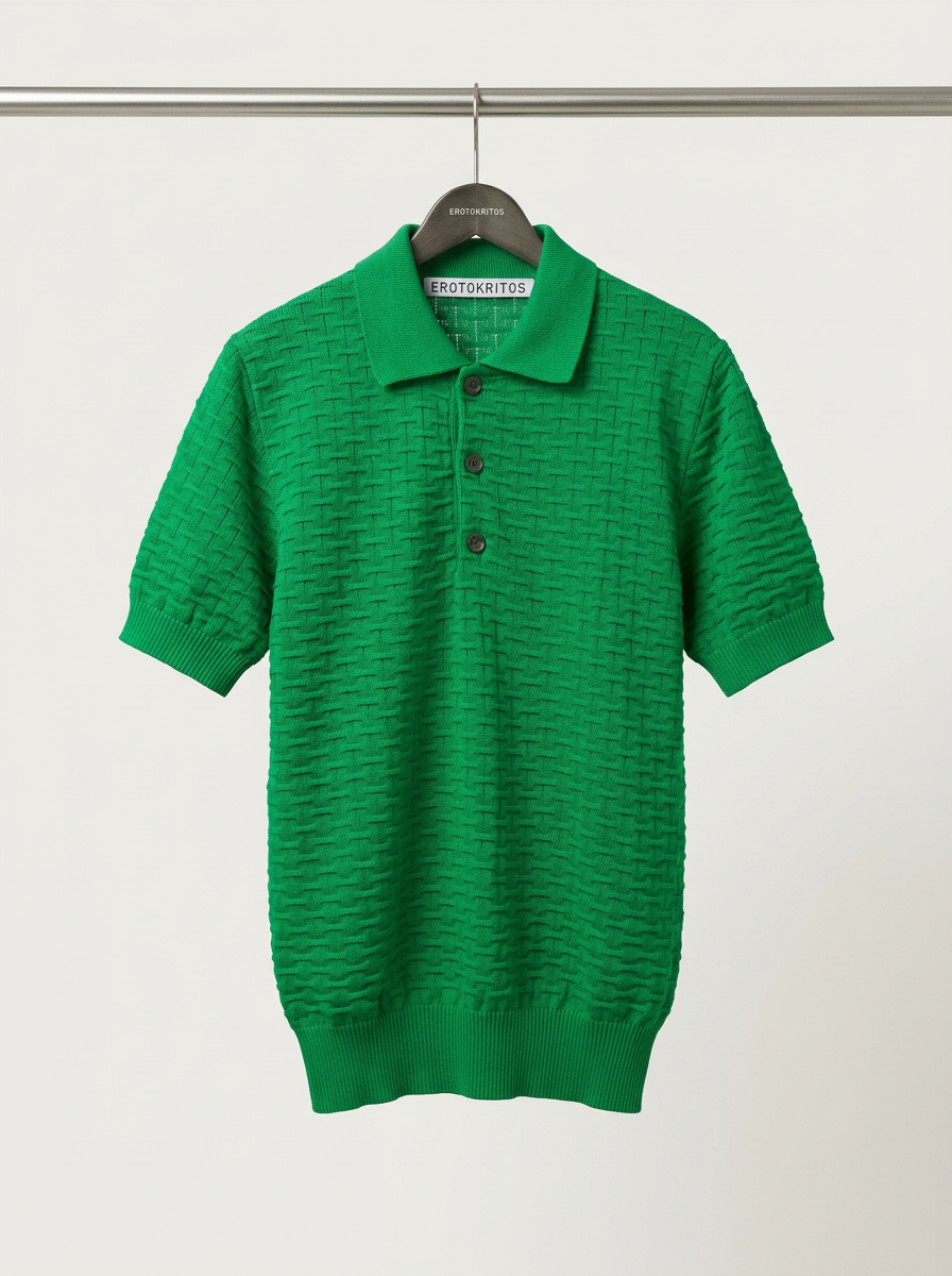 Peter - Basket-Weave Knitted Polo Shirt - Grass Green