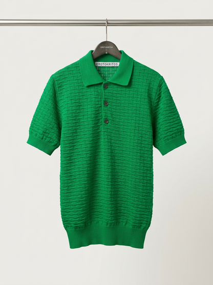 Peter - Basket-Weave Knitted Polo Shirt - Grass Green