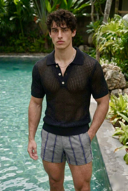 Troy - Mesh Knit Polo - Black