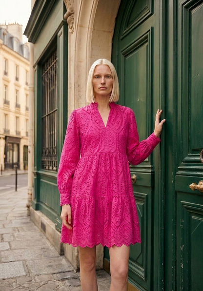 Maddy - Cotton Lace Mini Dress - Fuchsia