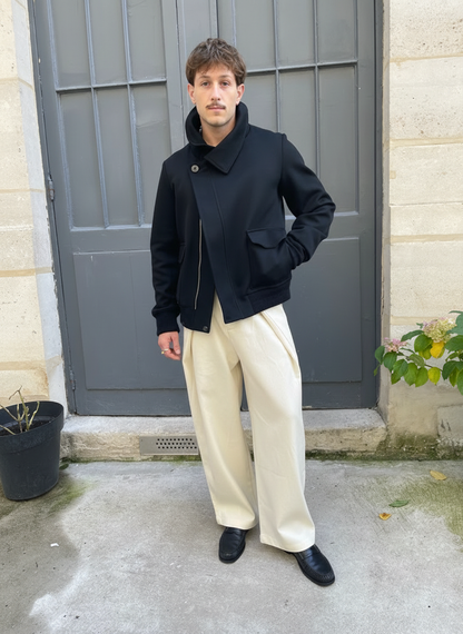 Sylvio - High Neck Wool Jacket - Black - Man