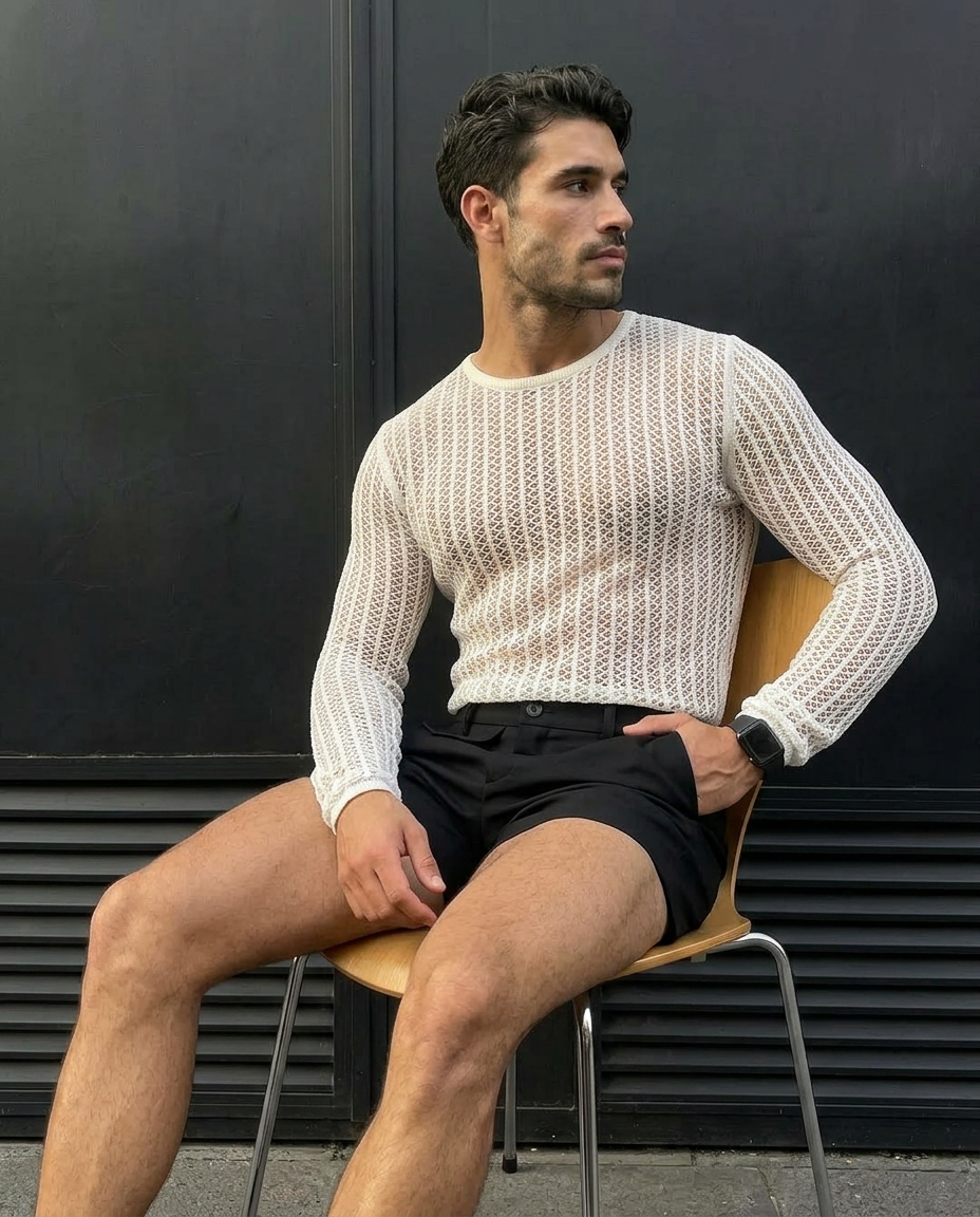 Brent - Open Knit long sleeve sweater- White