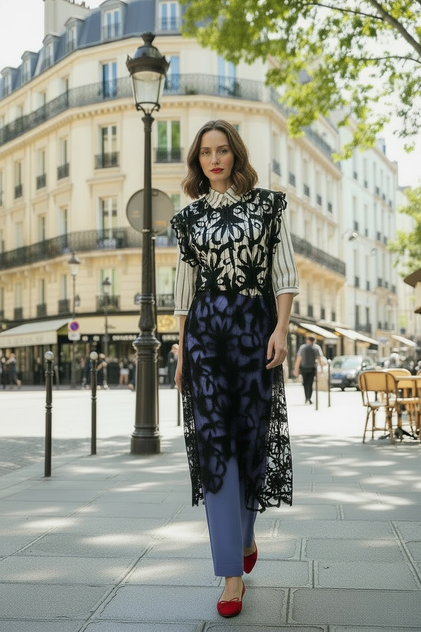 Ines - Gipoor Lace Shift Dress - Black